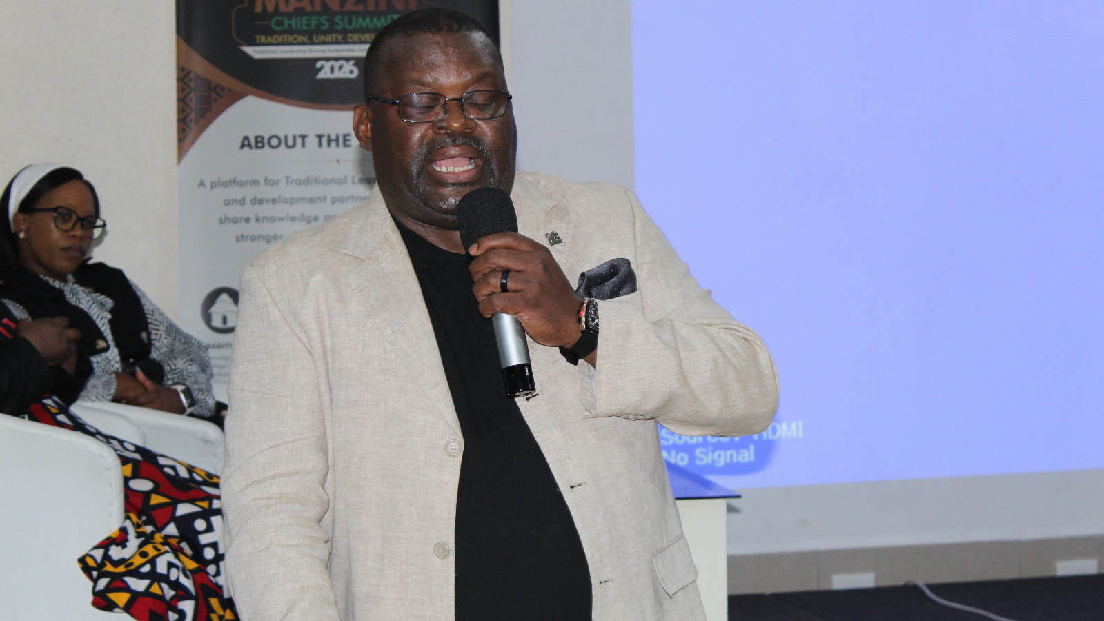 Chief Assistant Commissioner of His Majesty’s Correctional Services, Mfanawenkhosi Kenneth Nhlengetfwa, speaking during the closing ceremony of the Chiefs’ Summit in Manzini, addressing delegates on inmate reintegration, prison escapes and community acceptance of former offenders.